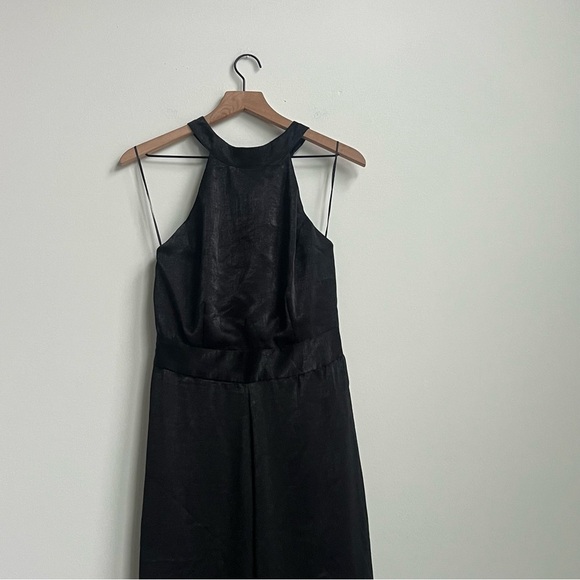 Misa Los Angeles Xandra Black Hammered Satin Wide Leg Halter Jumpsuit M Party - Picture 4 of 14